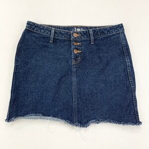 VTG l.e.i. Jean Skirt size 9 Raw Denim‎ Y2K Dark Wash Stretch Button Fly 90s